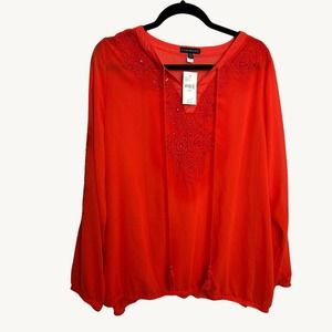 Lane Bryant Orange Boho Blouse Size 14/16 Embellishment